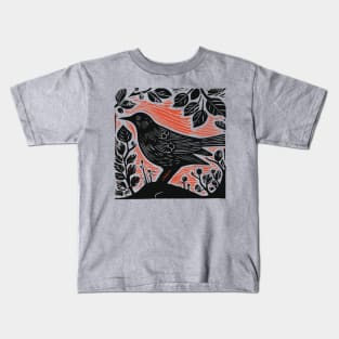 Lino Cut Bird Kids T-Shirt